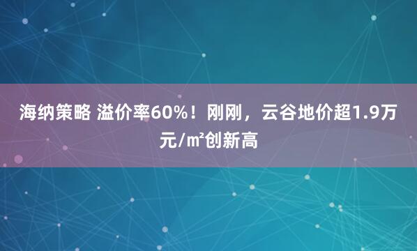 海纳策略 溢价率60%！刚刚，云谷地价超1.9万元/㎡创新高